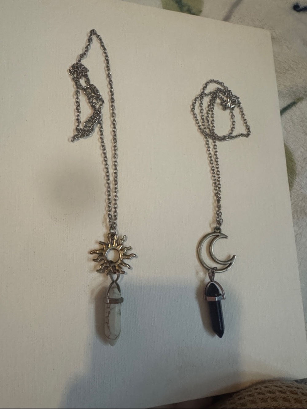 Sun and Moon Crystal Pendant Necklaces - Silver with White and Black Crystals